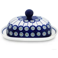 Bunzlauer Keramik Butterdose Bunzlauer Keramik Butterdose oval für 250g (1 Stück Butter) Dekor 8, Keramik blau