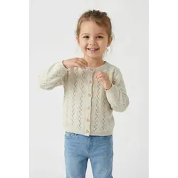 Name It Strickjacke NMFBANNI für Mädchen mit Ajour-Strick und Rippbündchen unifarben, casual, regular fit, Baumwolle, Rundhals beige 74 EU