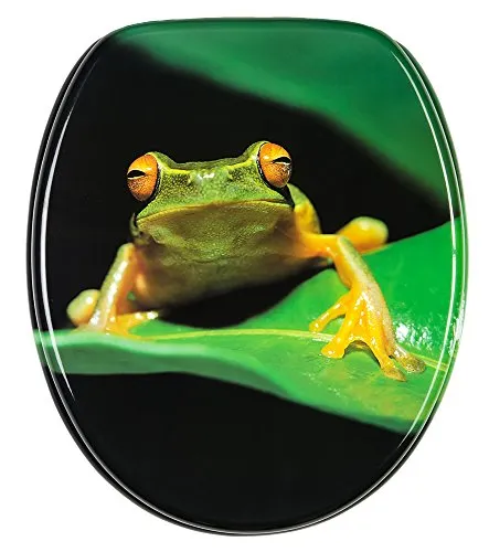 Sanilo WC Sitz Frosch Grün - Hochwertiger Toilettendeckel - WC-Sitz aus stabilem, bruchfestem Holz mit antibakterieller Oberfläche, einfach zu montieren und ideal für kreative Badezimmergestaltungen.