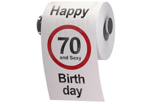 Fun Klopapier '70 and sexy' zum 70. Geburtstag - Amüsantes Toilettenpapier mit dem Spruch '70 and sexy'. Ein humorvolles Geschenk, das zeigt, dass man mit 70 noch lange nicht zum alten Eisen gehört! Perfekt für Partys und als witziges Mitbringsel.