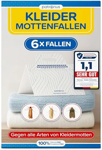 Patronus Kleidermottenfalle [6 Stück] - effektiver Mottenschutz für Kleiderschrank - Mottenfalle Kleidermotten mit maximaler Lockwirkung - Kleidermotten bekämpfen - Alternative zu Mottenpapier