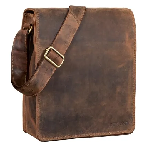 STILORD 'Lars' Vintage Umhängetasche aus Leder für Herren - Herren-Schultertasche aus geöltem Büffelleder, ideal für 13,3 Zoll MacBooks und Tablets. Hochformat, vielseitig einsetzbar für Beruf und Freizeit, mit verstellbarem Schultergurt für optimalen Tragekomfort.