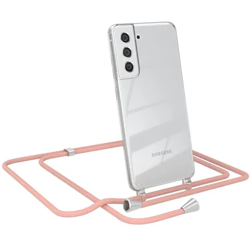 EAZY CASE - Smartphone Necklace - kompatibel mit Samsung Galaxy S21 FE 5G, Tasche Kette Schultertasche Crossbody Bag, Handyhülle zum Umhängeband Kordel in komplett Alt Rosa mit Endstücken in Silber