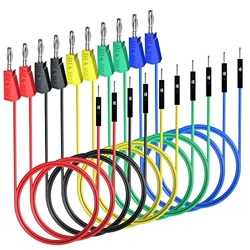 Cleqee 10 Stück Stapelbare Bananenstecker zu Breadboard Männliche Überbrückungsdrähte Weiche flexible Silikon Testleitungen für elektrische Tests