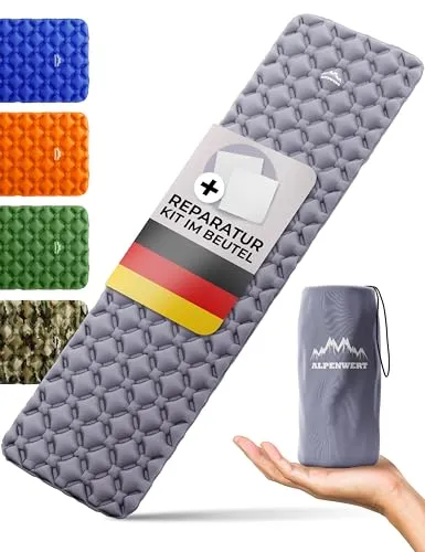 Alpenwert Isomatte Aufblasbar - Ultra Leicht & Klein, GRATIS Reparatur Kit - Isomatte für Outdoor-Aktivitäten, ultra leicht und mit kleinem Packmaß, ideal für Camping und Backpacking. Inklusive GRATIS Reparatur Kit für sorgenfreies Reisen.