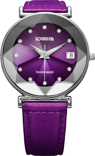 JOWISSA Schweizer Uhr Facett - Schweizer Uhr mit elegantem violettem Zifferblatt und spritzwassergeschütztem Design, ideal für stilbewusste Träger.