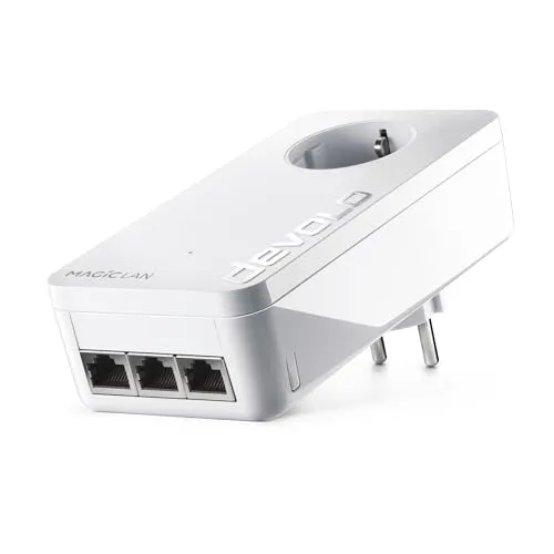 devolo Magic 2 LAN triple Erweiterungsadapter - Powerline Adapter mit bis zu 2.400 Mbit/s, 3x Gigabit LAN-Anschluss für schnelles Gaming und zuverlässige Internetverbindung in jedem Raum.