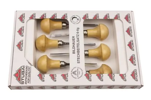 Stubai Stechbeitel Set – 6-teilig - Holzwerkzeuge, präzise Micro Stechbeitel für feine Holzarbeiten und Detailbearbeitung in verschiedenen Formen und Größen.