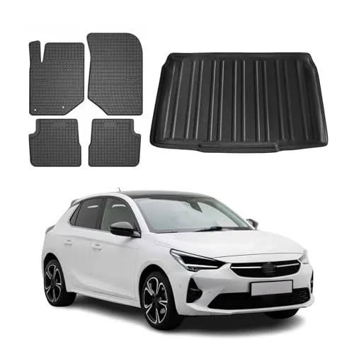 OMAC Auto-Fußmatten Kofferraumwanne Set für Opel Corsa F 2019-2024 - Automatten für Opel Corsa F, rutschfest und wasserdicht, bieten optimalen Schutz und sind leicht zu reinigen – ideal für einen sauberen Innenraum.