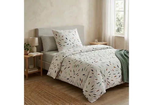 Casa Colori Bettwäsche Seersucker Bettwäsche 135x200 Weiß mit buntem Muster 100% Baumwolle, Seersucker, 2 teilig, gemustert