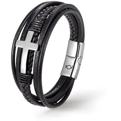 UNIQAL.de Lederarmband Lederarmband Herren mit Kreuz "HEAVEN" Jesus (Edelstahl, Echtleder, Casual Style, handgefertigt) silberfarben 23 cm