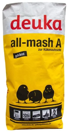 deuka all-mash A gekörntes Alleinfutter für Hühnerküken 25 kg - Optimales Aufzuchtfutter für Küken der 1.-8. Woche, pelletiert für eine einfache Fütterung und sicheres Wachstum.
