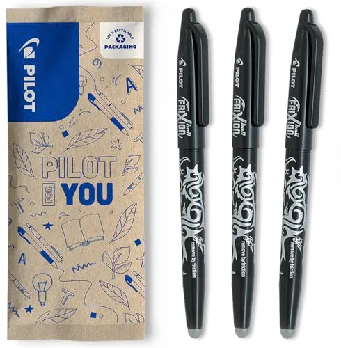 PILOT - FriXion Ball 0.7 Set - 3 Stück: Farbe Scharwz - Radierbare Tintenroller 0,4mm Strichstärke - Angenehme Schreibführung, Thermosensitive Tinte, Austauschbare Mine - Mittlere Spitze