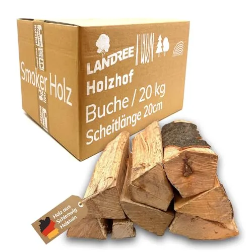 Landree Buche Smoker-Holz 20kg - 20cm Scheitlänge - Vielseitiges Räucherholz für Klassische Aromen, naturbelassen, Qualität aus Schleswig Holstein