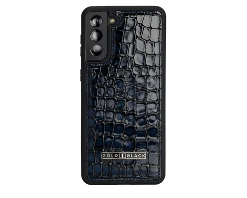 Handyhülle Samsung S21 Plus Lederhülle Milano Blau - Smartphone-Hülle aus echtem Kalbsleder mit edler Krokodilhaut-Prägung, bietet schlanken Rundumschutz und ermöglicht kabelloses Laden.