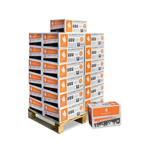 HEIZFUXX Holzbriketts Nestro Hartholz M - 300 kg Palette - Brennstoffe, hochwertige Hartholzbriketts für effizientes Heizen, ideal für umweltbewusste Verbraucher.