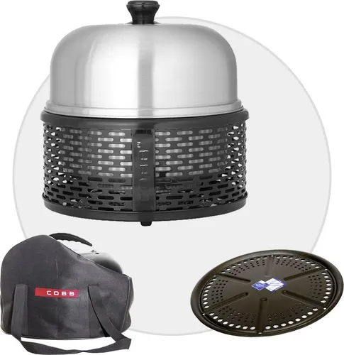 COBB PRO Black mit gelochter Grillplatte - Mobiler Grill mit Edelstahl-Innenschale und hitzeisolierter Außenhülle. Ideal zum Grillen, Braten und Räuchern – schnell einsatzbereit mit Cobble Stones oder Briketts.