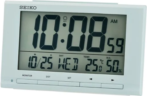 Seiko Quarzwecker LCD-Wecker Light Blue QHL090L - Digitalwecker für das Schlafzimmer mit zusätzlicher Innentemperatur-Anzeige und praktischer Schlummerfunktion - ideal für einen erholsamen Schlaf.