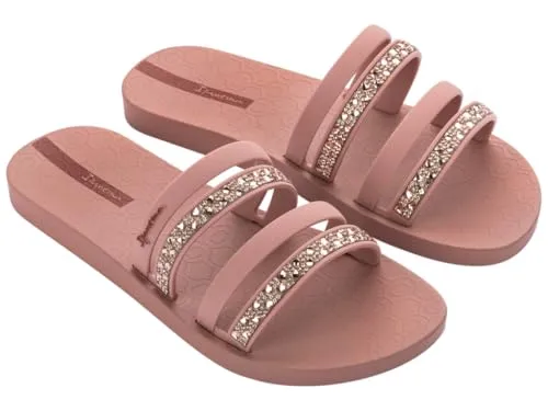 Ipanema Damen CHIC Slide FEM Schiebe-Sandalen, PINK/TILE BROWN, 38 EU - Elegante Schiebe-Sandalen mit glamourösen Stein- und Kristallverzierungen, die jedem Outfit einen Hauch von Luxus verleihen – ideal für stilvolle Freizeitaktivitäten.