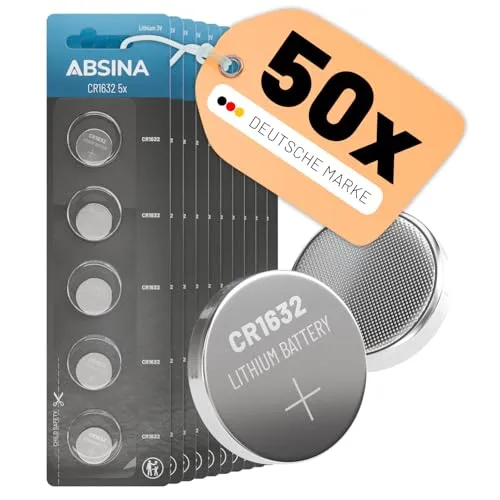 ABSINA CR1632 3V Lithium Knopfzelle 10x 5er Pack - Batterien CR 1632 auslaufsicher & Lange Haltbarkeit - 1632 Knopfzelle für Autoschlüssel, Uhr UVM - Batterie 1632 Knopfzelle, Batterie CR 1632