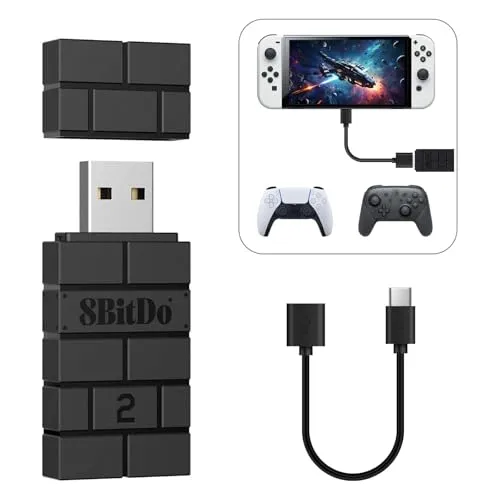 8BitDo USB Wireless Adapter 2, Bluetooth Adapter für Switch/2, Windows 10, PS Classic, Android, Raspberry Pi, Retrofreak System, Kompatibel mit Xbox Series, JoyCon, Switch Pro, PS5/4/3 Controller