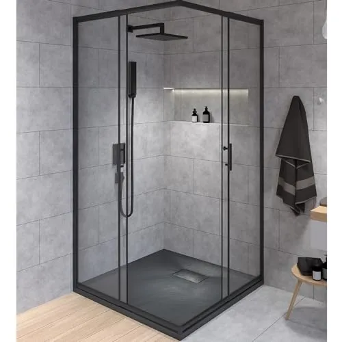 SET Duschkabine + Duschwanne 80x80 cm - Elegantes Design mit Nano Glas - Duschkabinen-Set mit quadratischer Duschwanne, inkl. Siphon. Hochwertiges, wasserabweisendes Nano Glas und robustes SMC-Material für Langlebigkeit und einfache Reinigung. Elegantes Finish in Schwarz für Ihr Badezimmer.