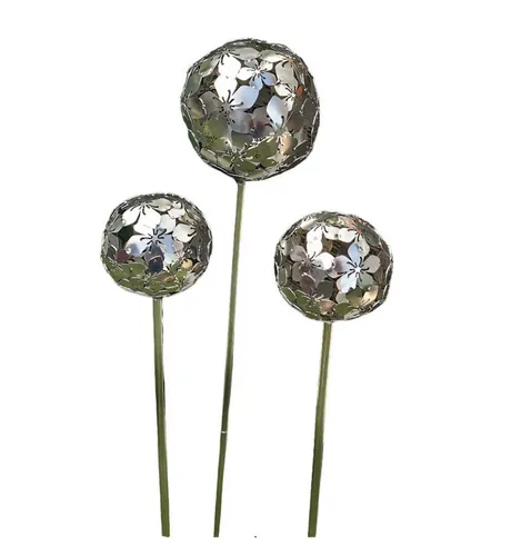 Jürgen Bocker - Gartenambiente Gartenstecker Rosenkugel Flower Edelstahl matt 3er-Set Stab 80 cm Gartenstecker