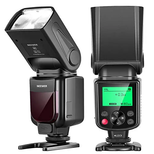 NEEWER 750II TTL Blitz Speedlite für Nikon - Hochleistungs-Blitzgerät mit Leitzahl 58, ideal für kreative Fotografie. Bietet vielseitige Drehwinkel und externe Stromversorgung für professionelle Ergebnisse.