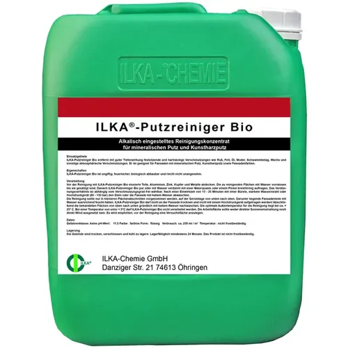 ILKA Putzreiniger Bio 30 L für Stein- und Fassadenreinigung - Biologisch abbaubarer, alkalischer Reiniger für mineralischen und Kunstharzputz, entfernt hartnäckige Verschmutzungen wie Ruß und Fett, ungiftig und feuersicher.