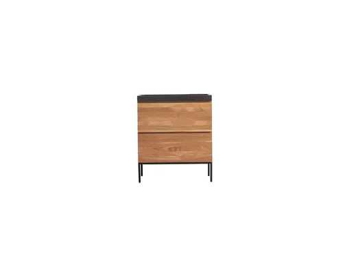 Tikamoon Waschtisch Badmöbel Nova aus Eichenholz und Lavastein 80 - Eleganter Waschtisch Nova aus Eichenholz mit Lavasteinplatte. 2 geräumige Schubladen bieten Platz für Bad-Accessoires. Ideal für stilvolle Badezimmergestaltung.