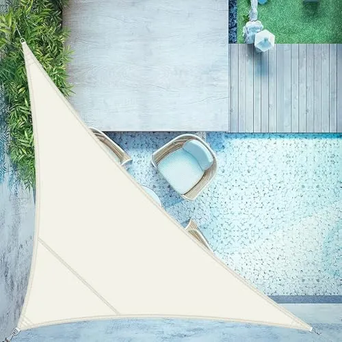 LOVE STORY Sonnensegel Wasserdicht Rechtwinkliges dreieck 5x5x7m Segeltuch Sonnenschutz Windschutz PES mit 95% UV-Schutz für Balkon, Garten, Terrasse (Cremeweiß)