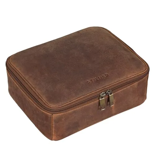 STILORD 'Lee' Waschtasche aus echtem Leder - Kulturtasche für Damen und Herren, aus 100% echtem Vintage Leder, ideal organisiert für Reisen mit praktischem Rundum-Reißverschluss und zusätzlichem Henkel.