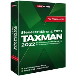 Lexware Taxman 2022 für Vermieter - Ihre Steuererklärung leicht gemacht - Benutzerfreundliche Steuer-Software für Vermieter. Erstellen Sie bis zu 5 Steuererklärungen einfach und schnell ohne Formulardschungel. Profitieren Sie von Experten-Tipps und einer integrierten Steuerprüfung für maximale Sicherheit.