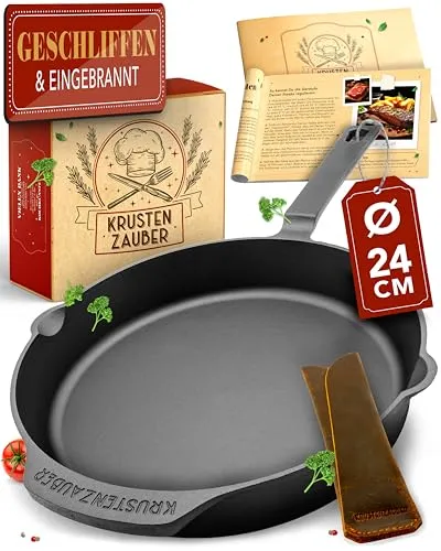 KRUSTENZAUBER Gusseisenpfanne Induktion 24cm - Vielseitige Eisenpfanne für perfekte Ergebnisse - Pfannen - Entdecke die traditionelle Kochkunst mit der 24cm Gusseisenpfanne, ideal für alle Herdarten, inklusive Induktion, und erlebe saftige Steaks und knusprige Bratkartoffeln!
