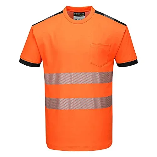 Portwest PW3 Hi-vis T-Shirt M, Orange/Schwarz - Hochwertiges, kurzärmeliges T-Shirt mit HiVisTex Pro-Reflexstreifen für optimale Sichtbarkeit. Leicht und atmungsaktiv, ideal für den professionellen Einsatz. Pflegeleicht und langlebig.