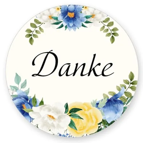 Aufkleber DANKE - Blumenmotiv Rund Ø 4,5 cm, Besondere Anlässe Danksagung, Motiv-Sticker 50
