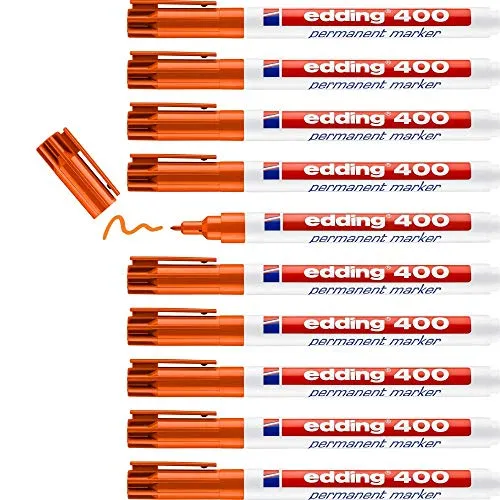 edding 400 Permanentmarker - orange - 10 Stifte - feine Rundspitze 1 mm - wasserfest, schnell-trocknend - wischfest - für Karton, Kunststoff, Holz, Metall, Glas