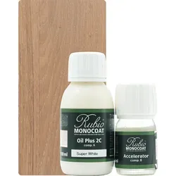 Rubio Monocoat Set Oil Plus 2C Super White 130ml (A+B) - Öle & Schmierstoffe - Hochwertiges Holzöl für Innenräume, färbt und schützt in nur einem Anstrich, ideal für Böden und Möbel.