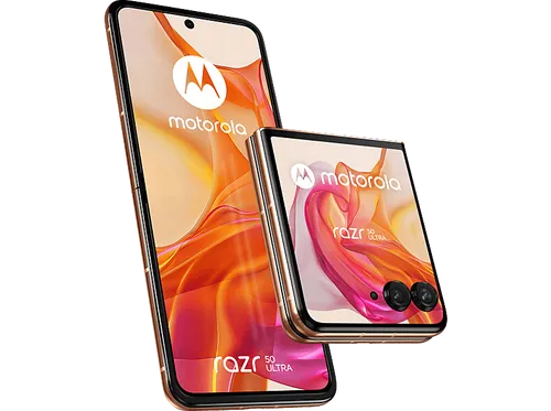 Motorola razr 50 Ultra 512GB - Simlockfreies Handy - Peach Fuzz, Android 14 mit 6,9 Zoll Display, leistungsstarkem Snapdragon 8s Gen 3 Prozessor und beeindruckenden 50 MP Hauptkamera für atemberaubende Fotos.