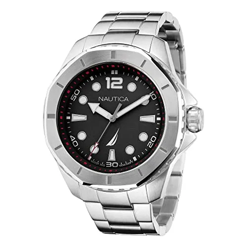 Nautica KOH May Bay Herren-Armbanduhr - Moderne Armbanduhr aus Edelstahl und Silikon, wasserdicht bis 100 m und mit leuchtenden Zeigern für optimale Ablesbarkeit.