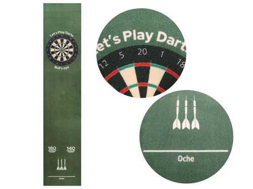 Dartteppich Grün 50x250cm - Offizielle Dartmatte für Turniere - Weiteres Zubehör, ideal für Steeldart und garantiert den offiziellen Abstand von 237cm für ein authentisches Spielerlebnis.
