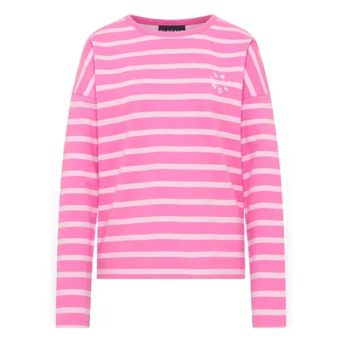 Elbsand Sweatjacke Elva Magenta Sky_Soft Rose_stripe - Modische Sweatjacke mit Streifen, ideal für lässige Outfits. Der kleine Elbsand-Print verleiht einen besonderen Akzent. Perfekt für den Alltag und bequem zu tragen.