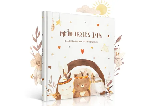 Eulentaler Tagebuch I Mein erstes Jahr Babyalbum I Von Pädagogen gestaltet im süßen Boho Stil, mit handgemalte Illustrationen & allen Meilensteinen