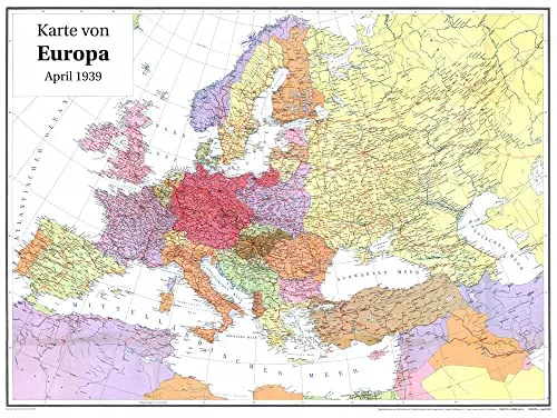 Historische Karte: EUROPA im April 1939 (gerollt) - Historische Karte, die Europa zwischen den Weltkriegen zeigt – ideal für Geschichtsinteressierte und als dekoratives Element für Ihr Zuhause.