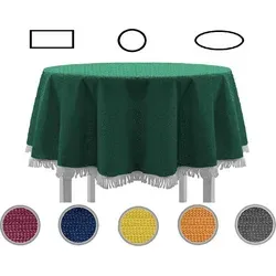 EXKLUSIV HEIMTEXTIL Gartentischdecke Classic mit Fransen, rund 130 cm, grün - Robuste PVC-Tischdecke für Garten, Balkon und Terrasse. Wasser- und schmutzabweisend, pflegeleicht und abwischbar. Ideal für jeden Anlass, bietet stilvollen Schutz und bleibt formstabil.