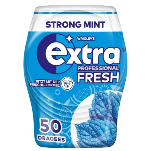 Extra Professional Fresh Kaugummi, Strong Mint - Zuckerfrei - Kaugummi mit intensivem Minzgeschmack, der für frischen Atem sorgt. Enthält Mikrogranulate zur Zahnreinigung und bietet ein intensives Kauvergnügen.