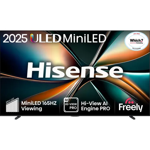 Hisense 100U7Q 100 Zoll Fernseher - 4K Mini LED ULED Smart TV mit Hi-View AI Engine Pro, 165Hz Game Mode Ultra und eingebautem Subwoofer für beeindruckende Bild- und Klangqualität.