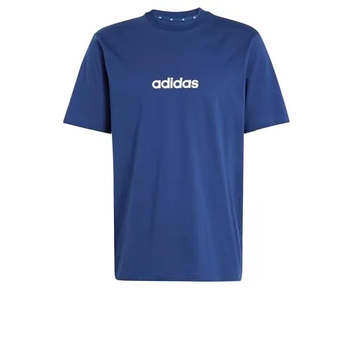 adidas Men's Essentials LINEAR Single Jersey Tee, Dark Blue/White, XXL