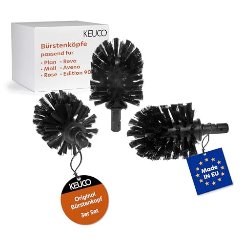 KEUCO Ersatz Toiletten-Bürstenkopf 3er Set - WC-Bürsten & Halter, einfach austauschbare Bürstenköpfe in Schwarz, passend zu verschiedenen KEUCO Serien, Made in EU für Nachhaltigkeit und Langlebigkeit.