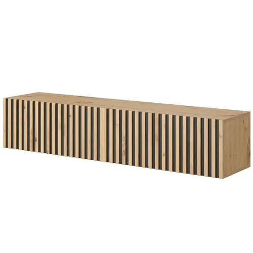 Selsey TV-Schrank TELIRE Hängend 138,6 cm Eiche - TV-Halterungen mit minimalistischem Design und grifflosen Lamellenfronten, ideal für moderne Wohnräume. Perfekte Lösung für individuellen Stil und optimalen Platz!